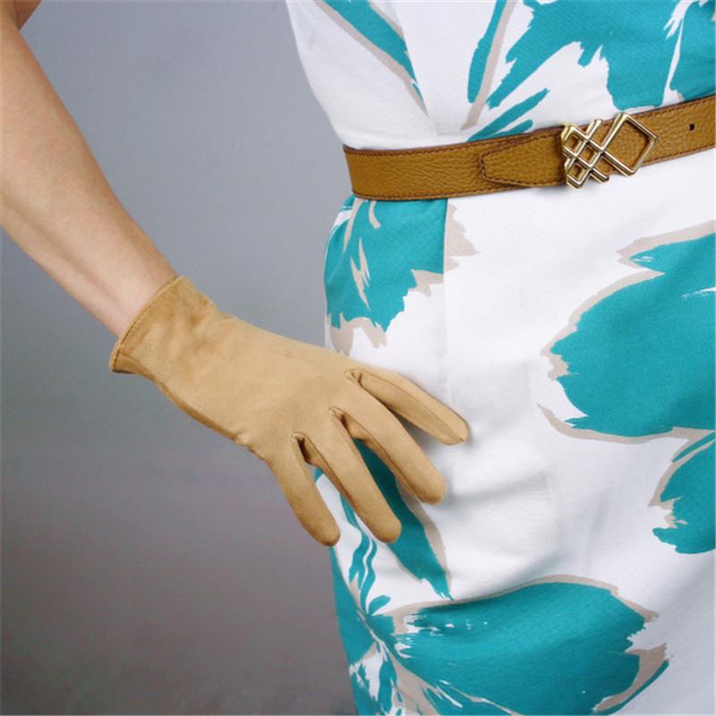 

21cm Suede Short Gloves Short Section Emulation Leather Suede Light Brown Matte Nude Color Camel Female Free Shipping WJP29-21