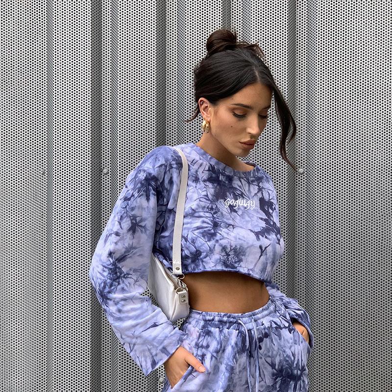

Letter Embroidery Round Neck Long Sleeve Clothing Women 2020 Autumn and Winter Fashion Slim Printed Sweater Cropped Top, Purple