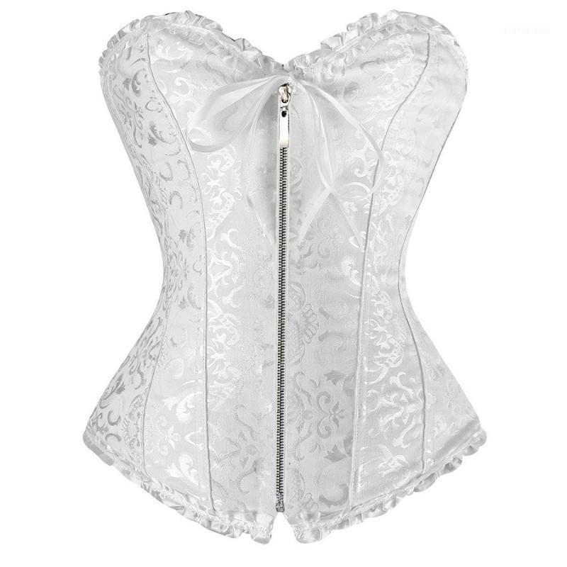 

Sexy White women corse Plus size Corset zipper overbust shapewear with thong burlesque korsecorpete corselet e espartilho E101, Black
