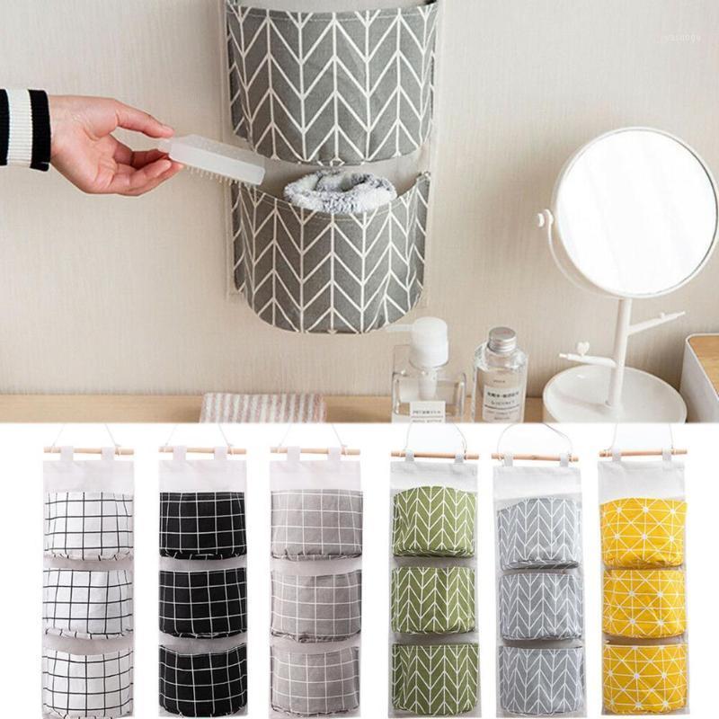 

Storage Bags Cotton And Linen Hanging Bag Multi-Layer Pocket Fabric Door Debris