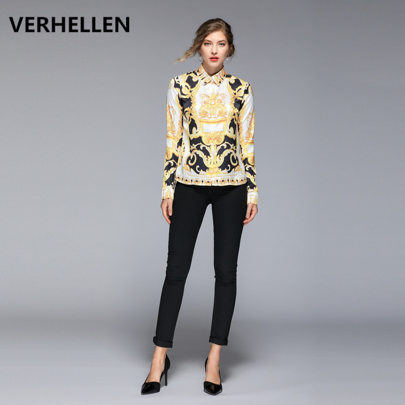 

VERHELLEN Fashion Runway Designer Blouses 2019 Autumn Women's Long Sleeve Vintage Baroque pattern Print Casual Shirt Blouse Tops Y200827, Photo color