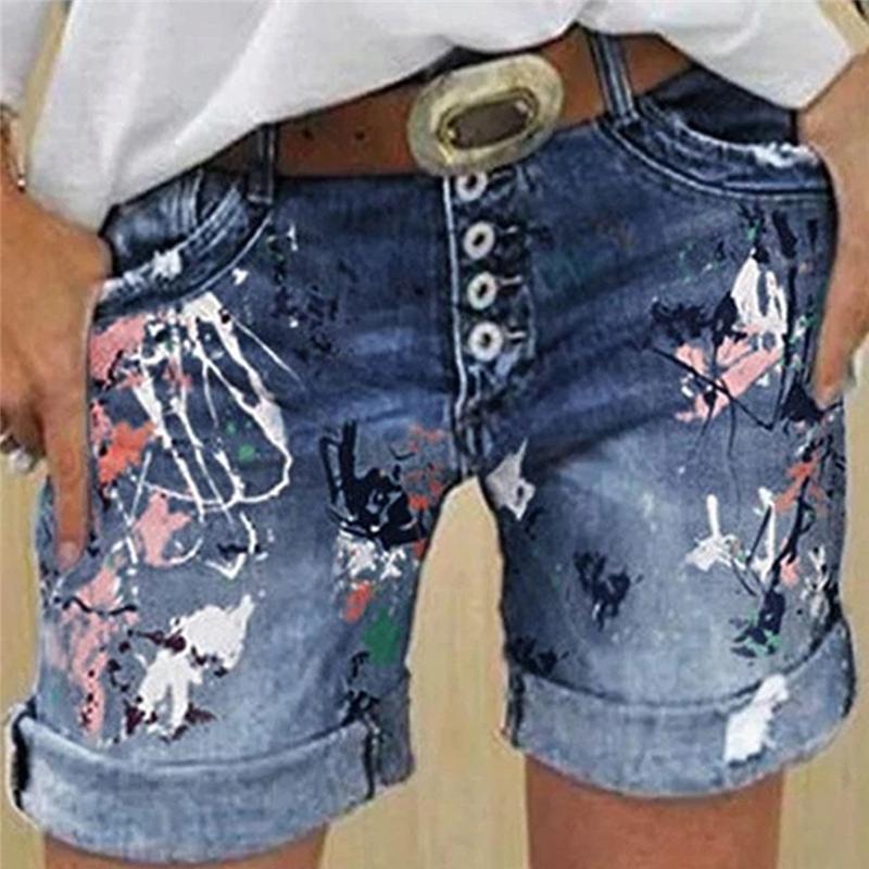 

Fashion Printed Floral Jean Shorts Casual Summer Cool Women High Quality Short Jeans For Female 2020 New, Gray