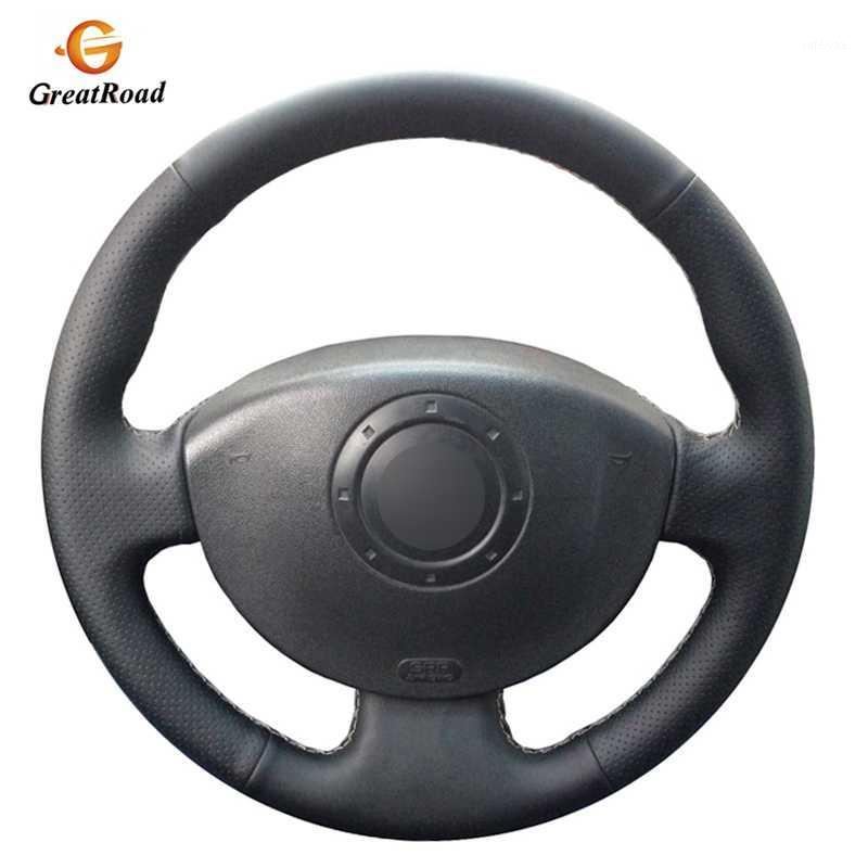 

Hand-stitched Black Genuine leather Car Steering Wheel Covers Wrap for Megane 2 2003-2008 Kangoo 2008-2012 Scenic1