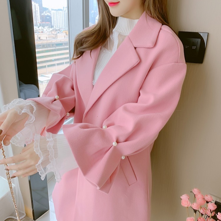 

2021 Autumn and Winter New Foreign Hair Coat Reducing Air Age in Straight Line Suit Medium-length Female Jacket Tide TWVW, Pink