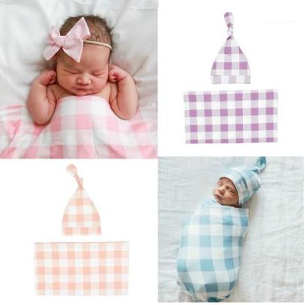 

Newborn Infant Kids Baby Swaddle Wrap Blanket Muslin Plaid Girl Boys Receiving Blanket Sleeping Bag Hat 2Pcs1
