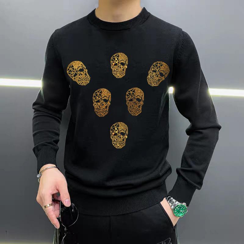 

Autumn And Winter Men's Round Neck Sweater Knitted Warm Thick Long-Sleeved Comfortable Couple Pullover Hot-Drilled Woolen Clothe, As shown asian size