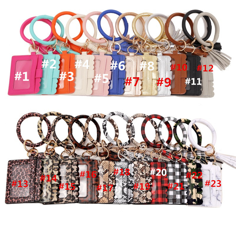 

Wristlet Bracelet Keychain ID Card Holder Purse Handbag Leather Tassel Pendant Handbag Leopard Sunflower Print Bracelet For Women Girls