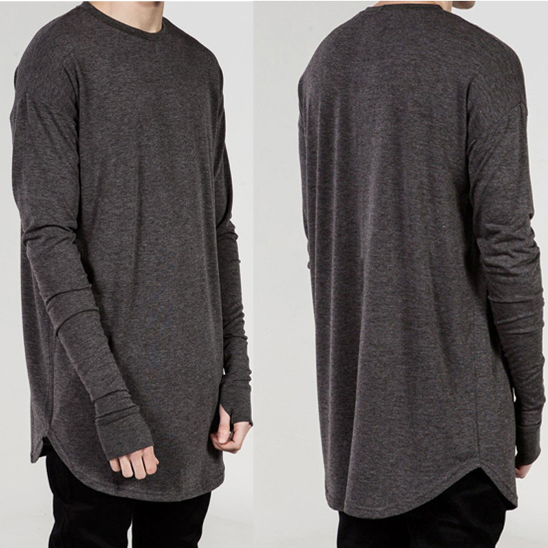 

Mens T Shirts Fashion New High Street Long Sleeve T Shirt Men Hip Hop Dance Men' Arc Hem Bottoming Shirt Men Clothing, White
