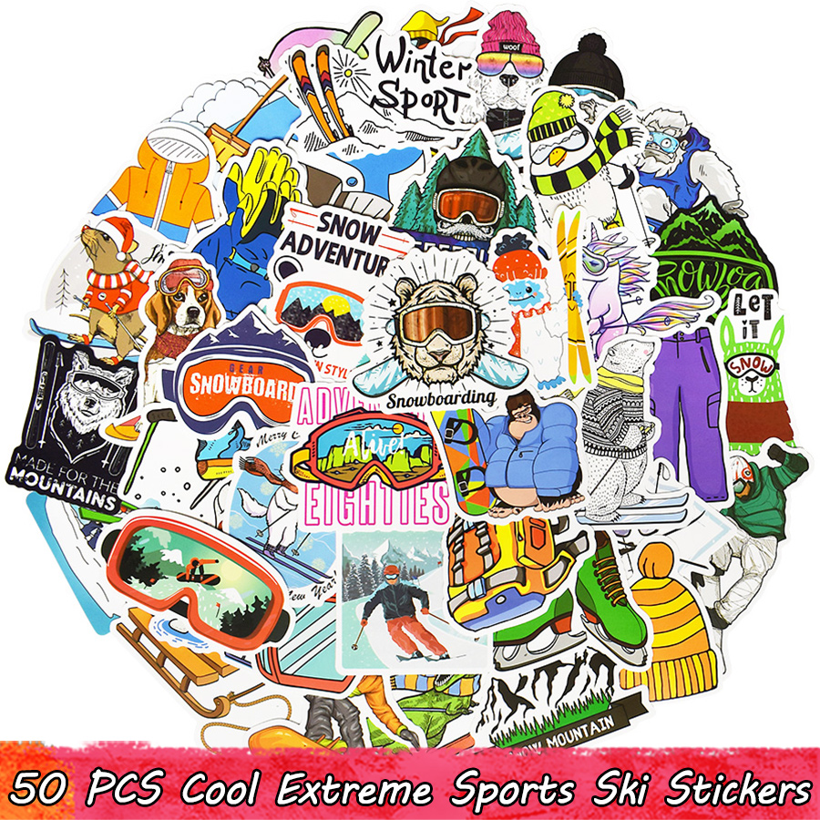 

50 PCS Cool Extreme Sports Waterproof Ski Vinyl Stickers Pack for Kids Teens Adults to DIY Water Bottle Scooter Luggage Motorcycle Bicycle