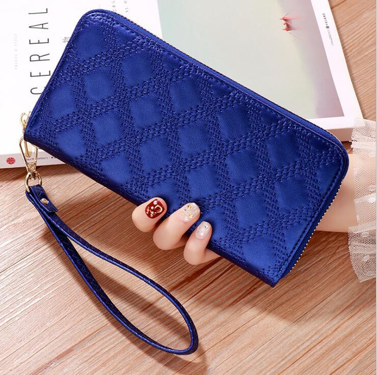 

women handbag new leather hand wallet classic plaid long wallet sweet embroidery women wallet multifunctional leather mobile phone bag, Red;black