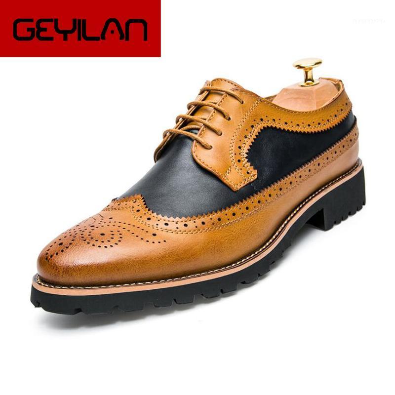 

New Men Brogue shoes Bullock Men Dress Shoes Man Wedding Lace-up Mixed color Red/Yellow 00771, Yellow dress shoes