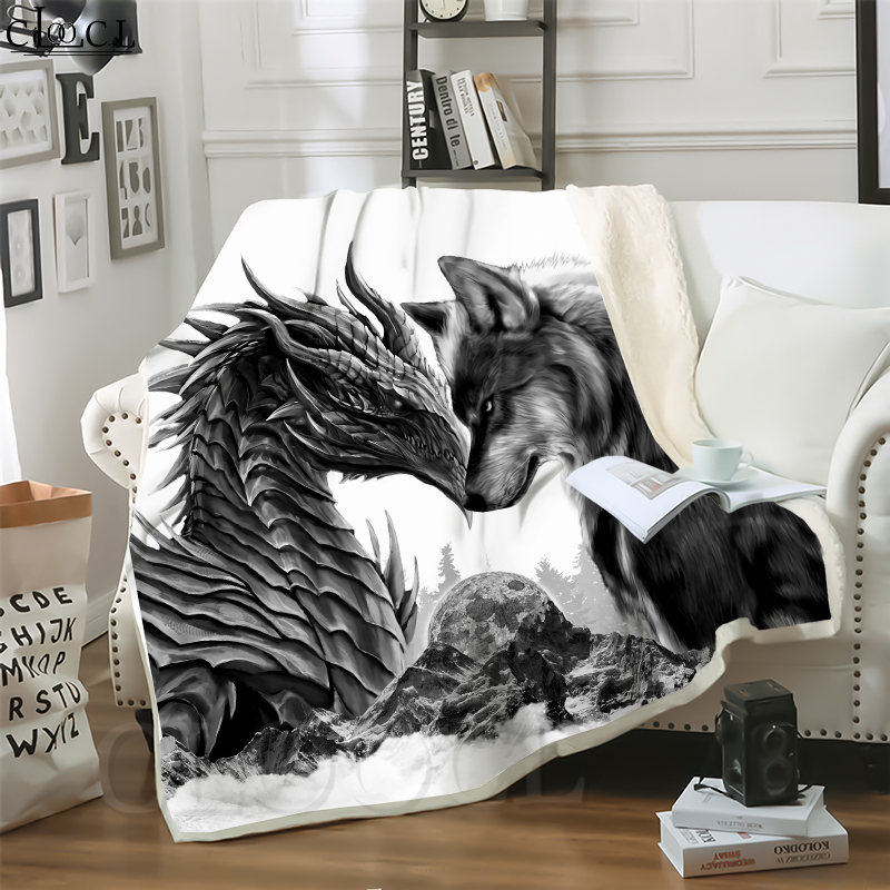 

CLOOCL Animal Dragon and Wolf Battle 3D Print Harajuku Air Conditioning Blanket Sofa Teens Bedding Throw Blankets Plush Quilt