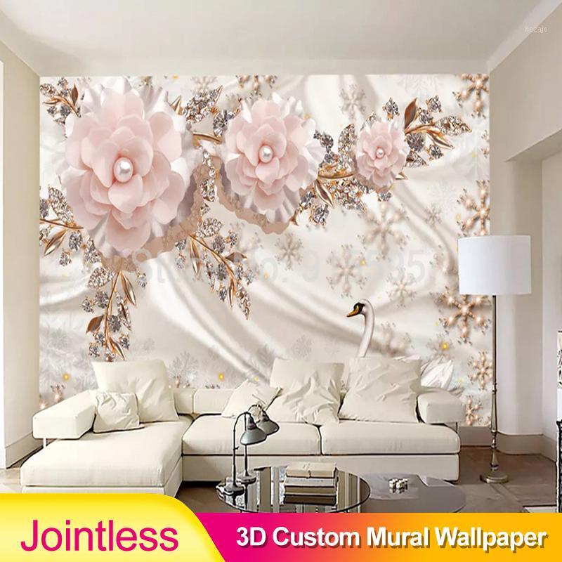 

Jointless Custom Photo Mural Wallpaper 3D Luxury European Style Swan Jewelry Flowers Living Room TV Background Wall Home Decor1, 2598