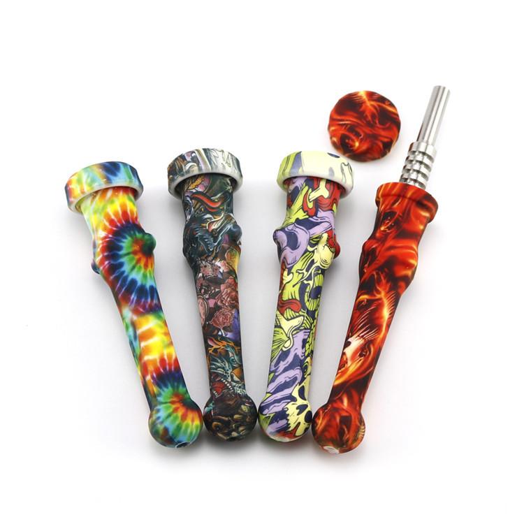 

Mini silicone Nec Collector kits smoking pipe set straw bongs with Titanium Nail quartz dab kit