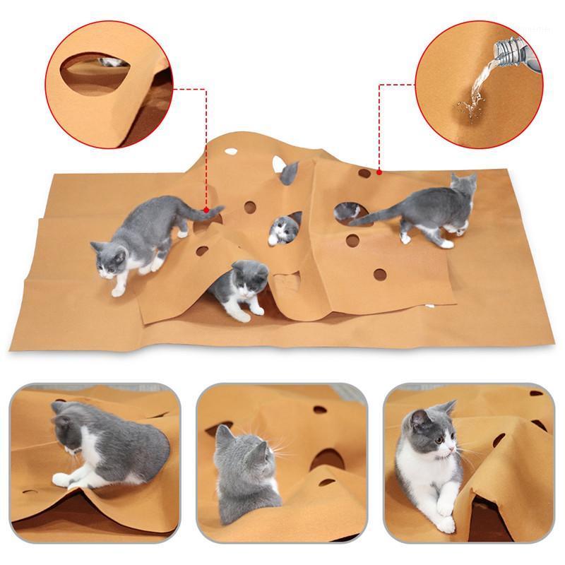 

Best Design Pet Cat Toy Durable Holed Blanket Foldable Play Mat Hide And Seek Carpet with Holes Scratch-Resistant Hiding House1