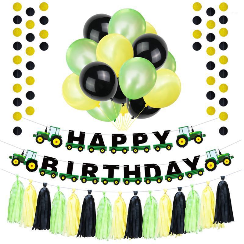 

1set Construction Party Vehicle Happy Birthday Banner Excavator Truck Garland Latex Balloon Kids Cars Birthday Party Decorations1