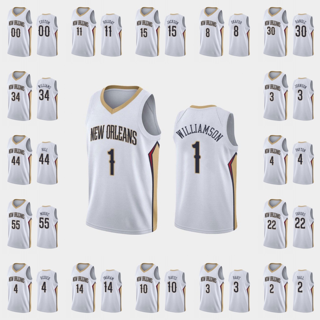 

New Orleans Pelicans Men Zion Williamson Brandon Ingram Lonzo Ball Jaxson Hayes Jrue Holiday NBA White Custom Basketball Jersey, Black