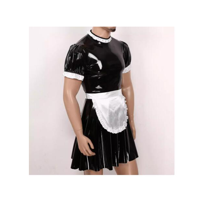 Plus Size Halloween Sexy Men Maid Cosplay Dress Short Sleeve Wetlook ...