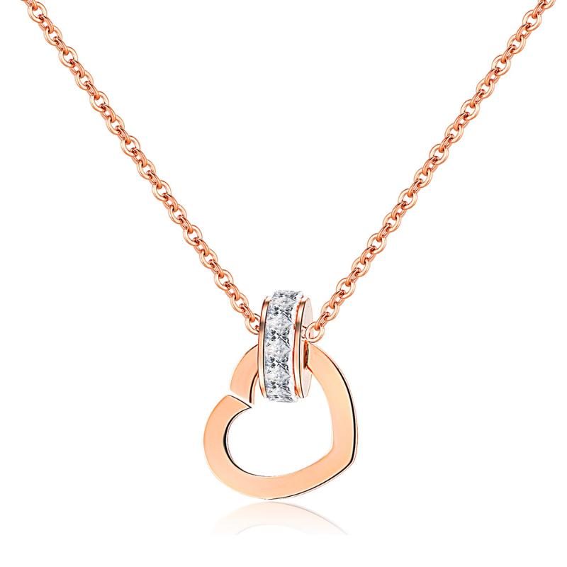 

Chokers FIREBROS 2021 Rose Gold Color Stainless Steel Zircon Heart Pendant Necklace Choker Collar Women Jewelry Gift GX1271