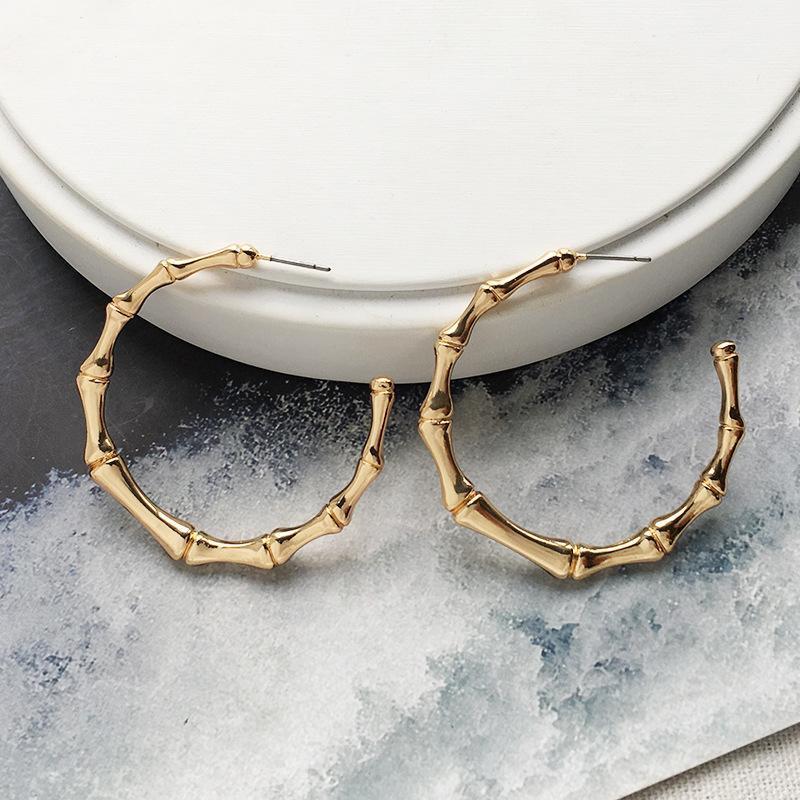 

UJBOX Exaggerated Zinc Alloy Bamboo Earrings Women Golden Circle Hoop Earrings Korea Wedding Party Jewelry Accessories1