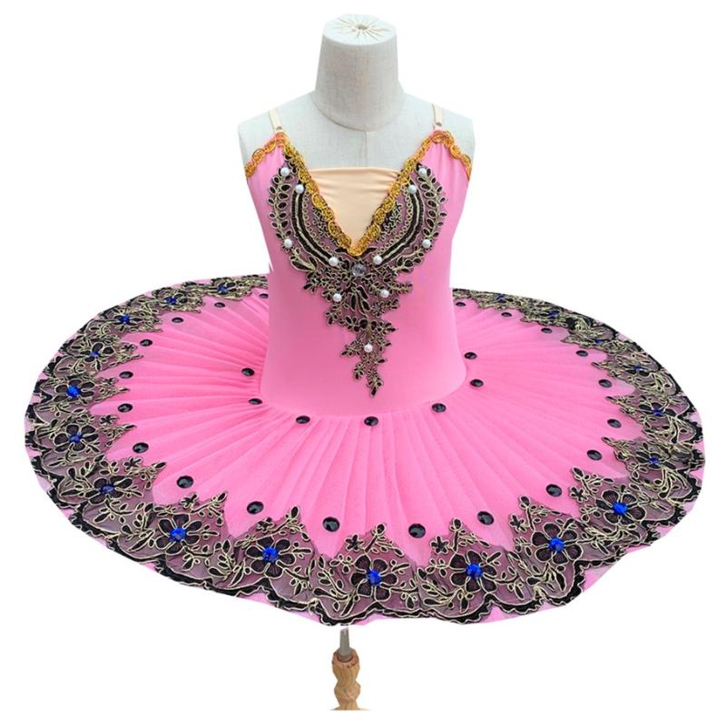 

Pink Ballet Tutus For Girls Child Swan Lake Ballet Dress Dance Clothes Pancake Ballerina Figure Skating Dress, Pink 01