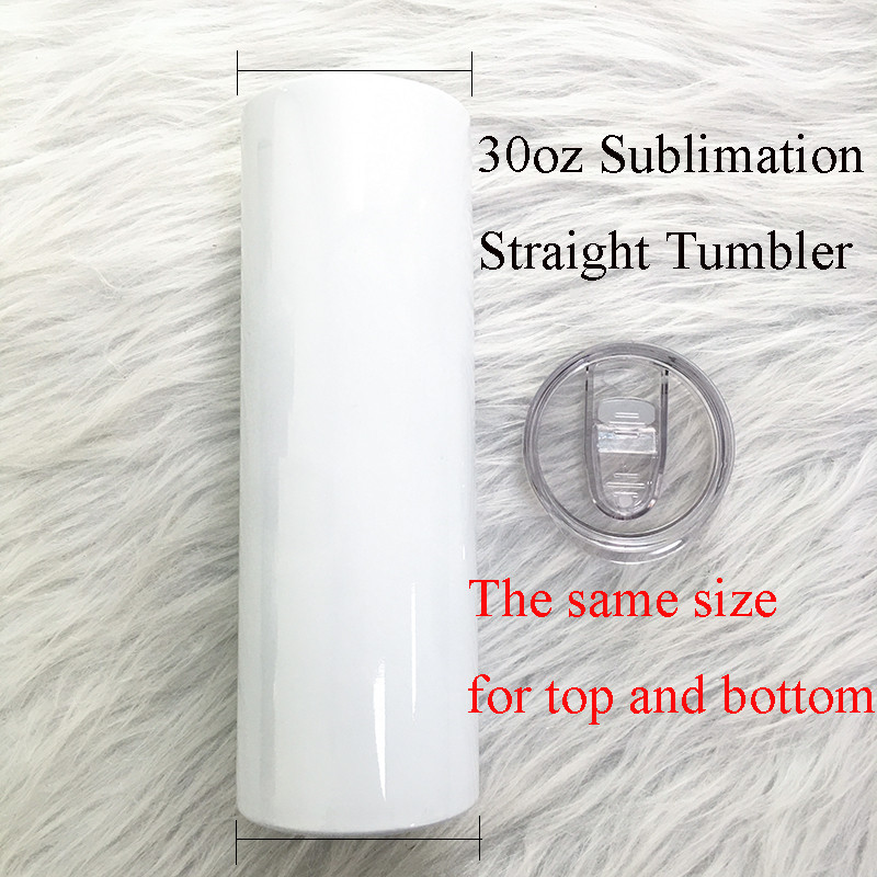 

20oz 30oz Sublimation Blank Skinny Tumblers With Lid and Straws Personalized DIY Photos For Gifts Stainless Steel Straight Cup Wine Mugs, White