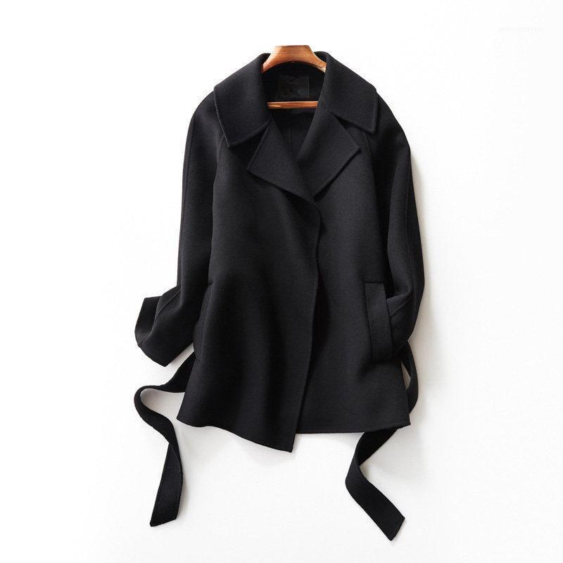 

Double Sided Coat Women 100% Real Wool Jackets Top Quality Slim Overcoat casaco de inverno feminino 2020 MF6481, Black
