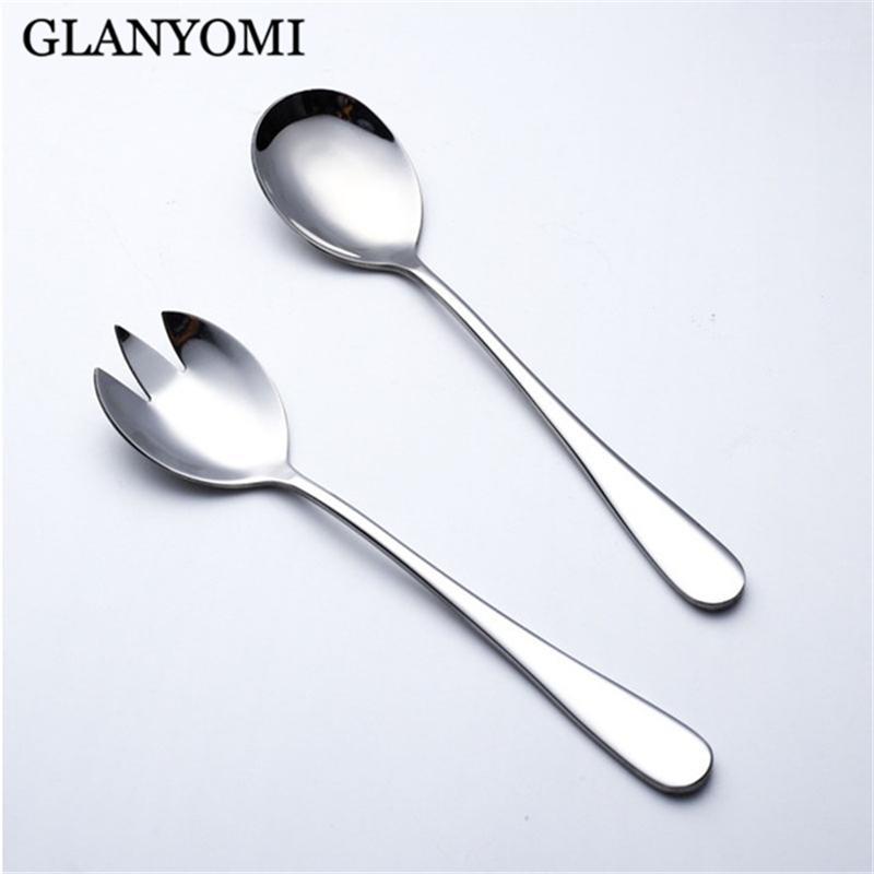 

2Pcs/Set Gold Stainless Steel Salad Spoon Fork Salad Servers European Style Serving Cutlery Set Kitchen Tools1
