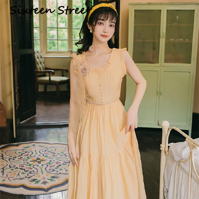 

2021 Women Long Vintage Chiffon Sleeveless Sleeves Mid-calf Fitting and Enlargement Dressed in Elegant Party Dress Yellow 3orf, Blue