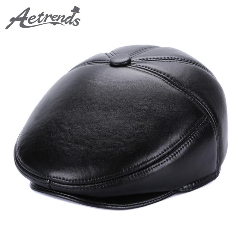 

Berets [AETRENDS] Winter Hat 100% Genuine Leather Cap Men Beret Hats Dad Caps Z-5499, Black