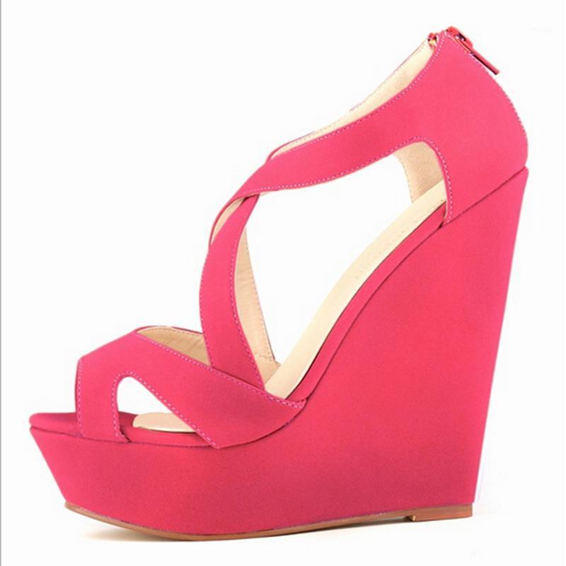 

Nice Fashion Women Flock Thick High Heels Platform Sandals Sexy Ladies Summer Party Shoes Plus Size Sandalias W8621