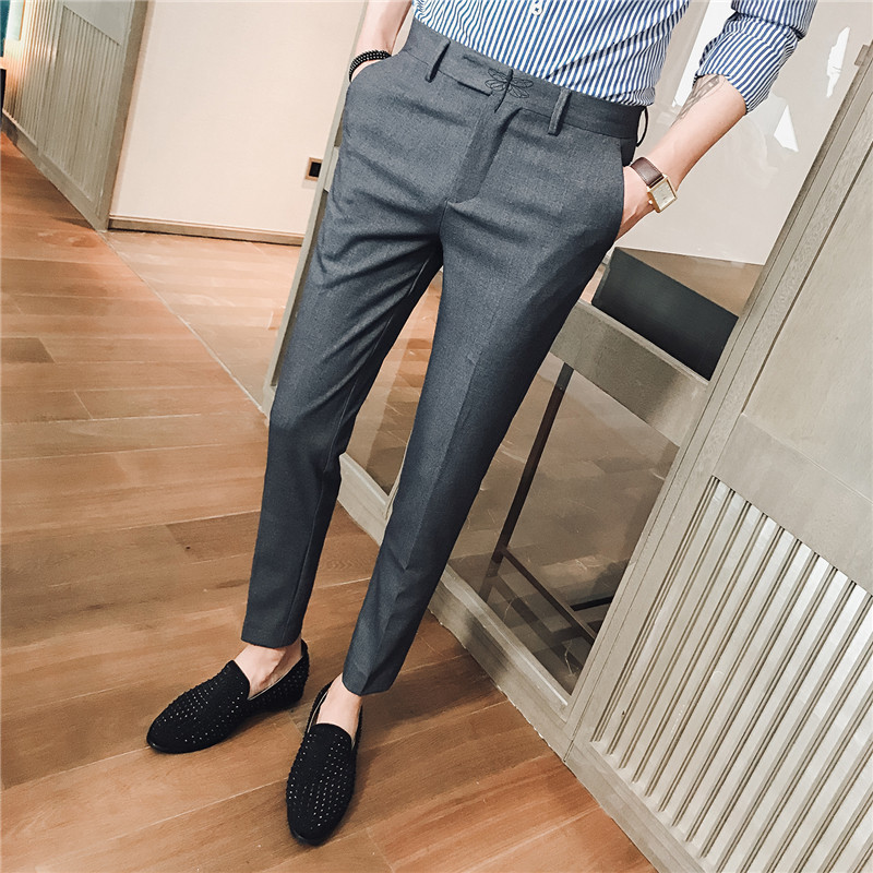 

2021 New Men's British Business Slim Nine Pants, Solid Color Wild Trend Casual Youth Pants 28- 4wkr, Black