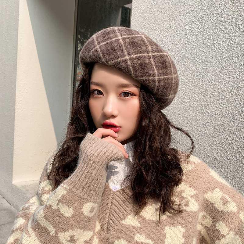 

Lady spring Winter Berets Hat Painter style hat Women Wool Vintage Berets Solid Color Caps Female Bonnet Warm Walking Cap GJ31661