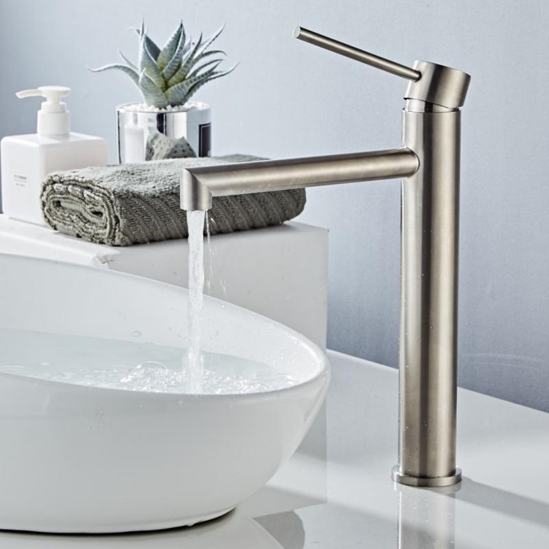 

304 Stainless Steel Brushed Bath Basin Faucet Sink Mixer Taps Vanity Hot and Cold Water Mixer Bathroom Faucets Waterfall Faucet