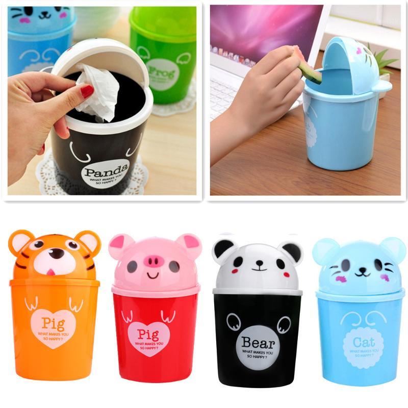 

Mini Creative Cute Tiger Trumpet Desktops Trash Can Living Room Lovely Panda Cat Covered Trash Can Kitchen Finishing Storage Box1