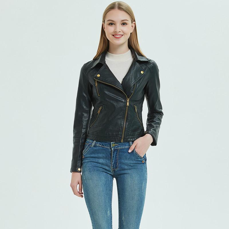 

Motorcycle PU Leather Jacket Women Spring Autumn Leather Coat Women' Jacket Korean Chaqueta Cuero Mujer KJ2005, Black
