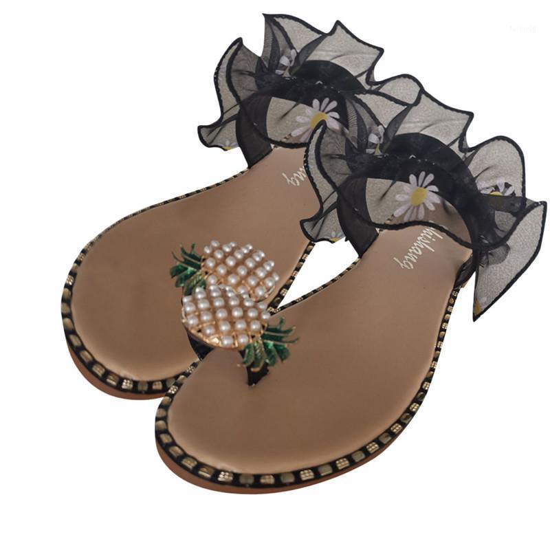 

Women Slipper Pineapple Pearl Flat Toe Bohemian Casual Shoes Beach Sandals Ladies Shoes Platform Sandalias De Mujer1, Black