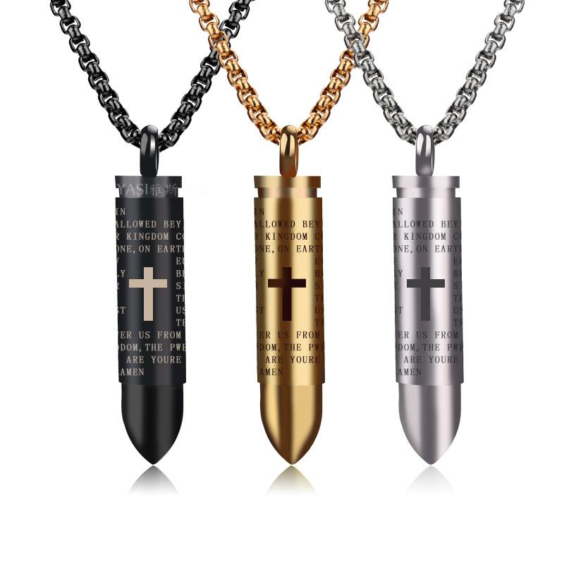 

Pendant Necklaces Steel Color Mens Stainless Punk Chain Scripture Cross Jewelry The Neck Male Accessories