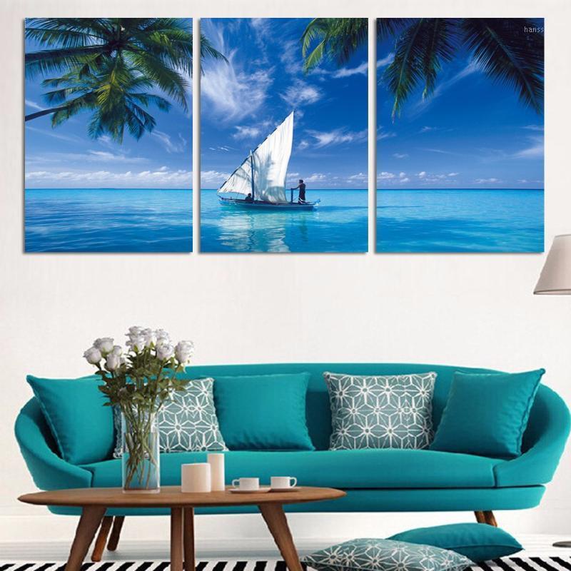 

Modern Home Decor Living Room Canvas 3 Panel Blue Ocean Scenery Frame Wall Artwork Poster HD Print Painting Modular Pictures1