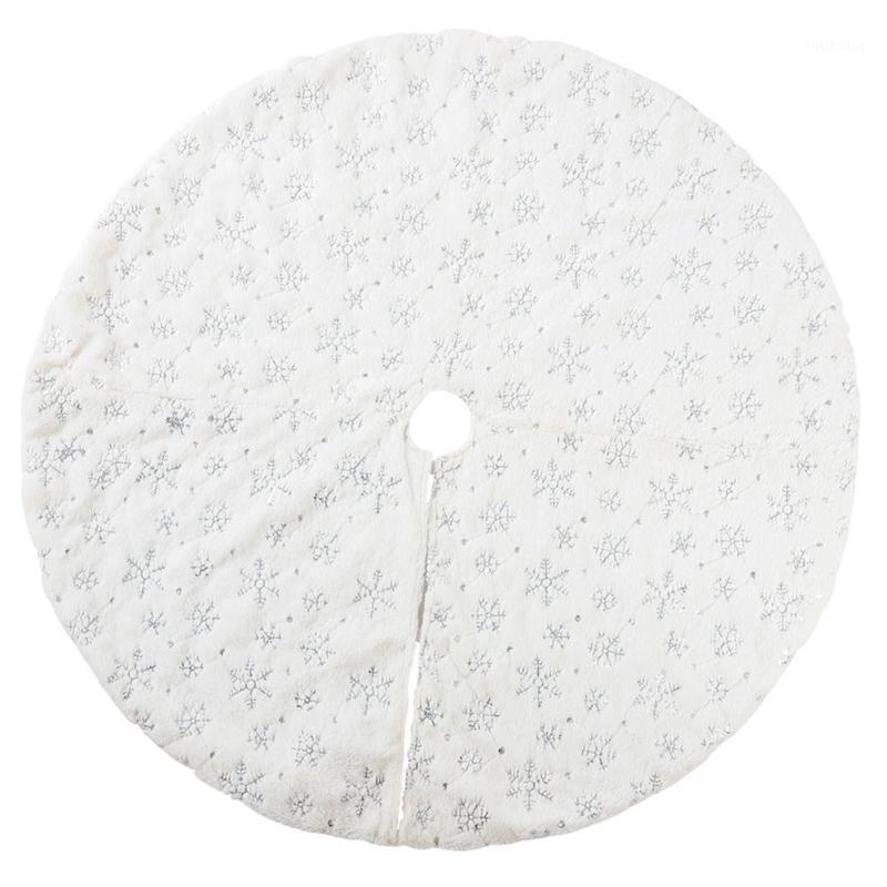 

90cm White Flannel Embroidered Snowflake Christmas Tree Skirt Christmas New Year Home Decorations1