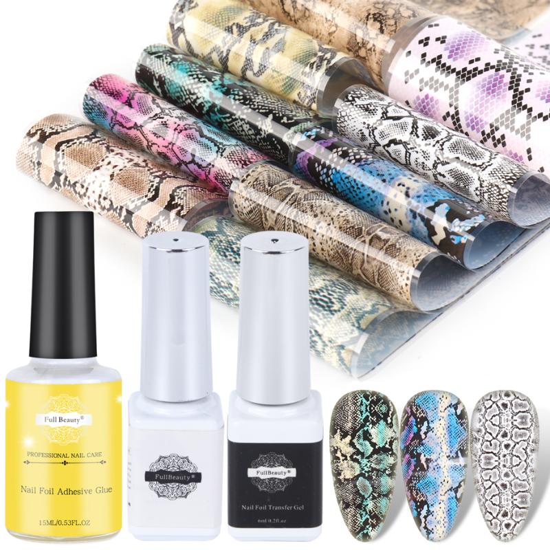 

Transfer Foils With Adhesive Glue Nail Art Kit Mix Marble Animal Skin Butterfly Sky Vintage Nail Stickers Set Manicure BE1795-1