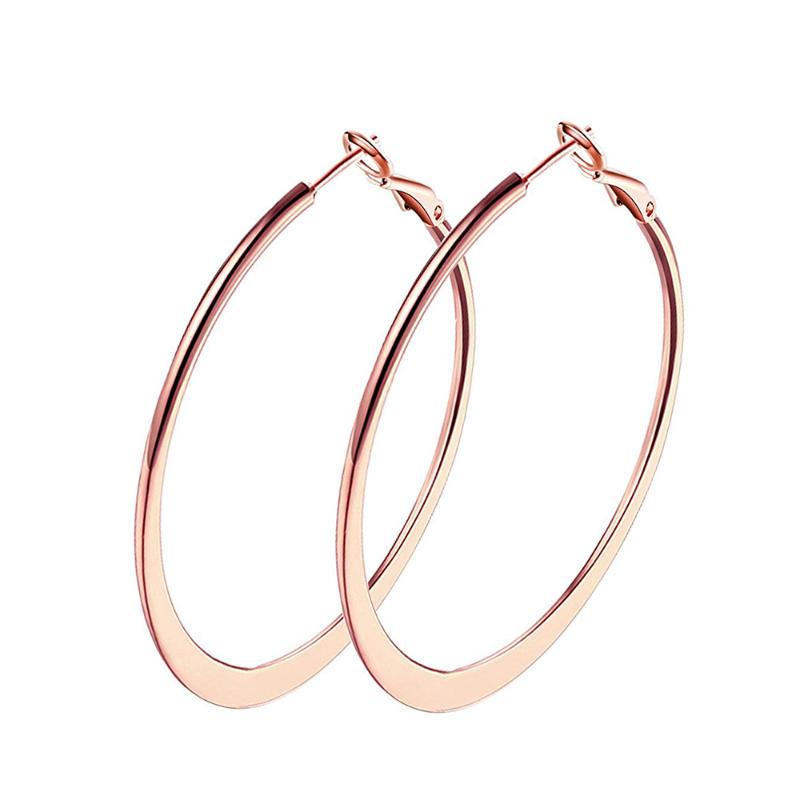 

Fashion Big Earrings Women Girls Sensitive Ears Rose Gold Color Flattened Round Hoop Earrings for Lady Party Wedding Jewelry