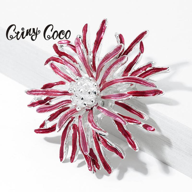 

Pins, Brooches Cring Coco 2022 Fashion Enamel Chrysanthemum Pin Brooch Female Luxury Jewelry Red Flower Pins Metal For Women Jewellery