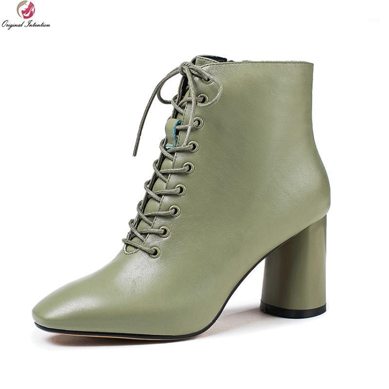 

Original Intention New Elegant Women Boots Real Leather Square Toe Square Heels Boots Black Green Shoes Woman US Size 3-10.51, Ef10292