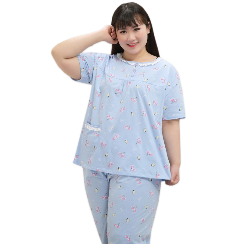 

Fresco 100% Cotton  Pajamas Define Short Sleeve Floral Female Sleepwear Fashion Feminine Plus Size Pyjamas 130 Kg Xxxxl P4g4, Ck6876