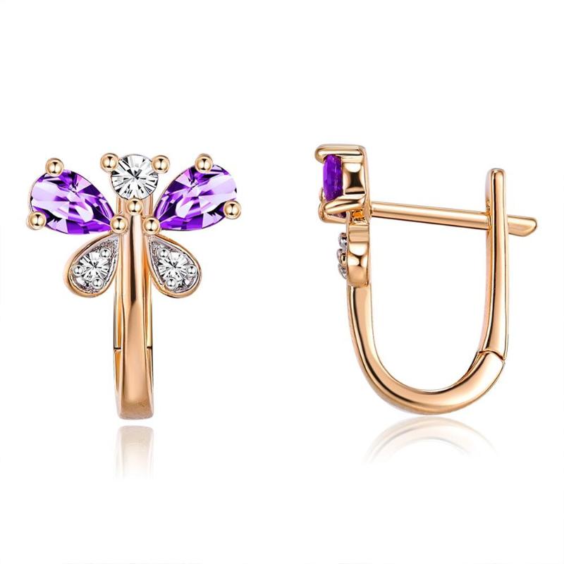 

SKMEI Creative Women Earrings Copper Dragonfly Purple White Zircon Champagne Gold Color Studs Earrings Party Jewelry KZCE295