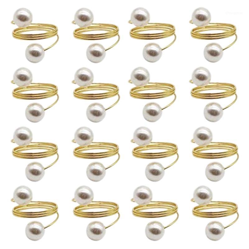 

24PCS Pearl Napkin Rings Wedding Napkin Rings Metal Reusable Decorative Golden for Dining Table Decoration1