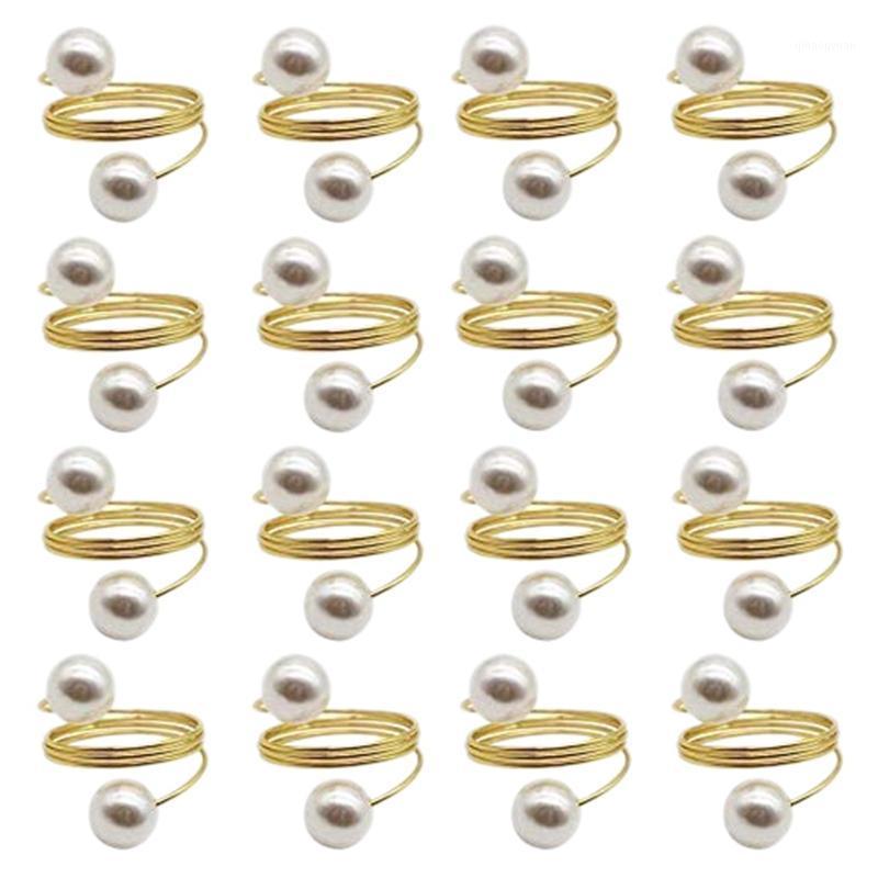 

24PCS Pearl Napkin Rings Wedding Napkin Rings Metal Reusable Decorative Golden for Dining Table Decoration1