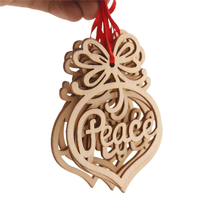 

Christmas letter wood Heart Bubble pattern Ornament Christmas Tree Decorations Home Festival Ornaments Hanging Gift Set of 6pcs