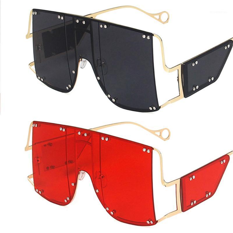 

Fashion Rivet Square Sunglasses Women 2020 Oversized Mirror Metal Glasses Men Shades UV400 Unique Female Eyewear1